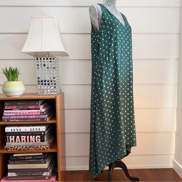 Ted Baker Cami Metallic Dot High/Low Shift Dress Green size 3/ US 8 - Picture 5 of 10